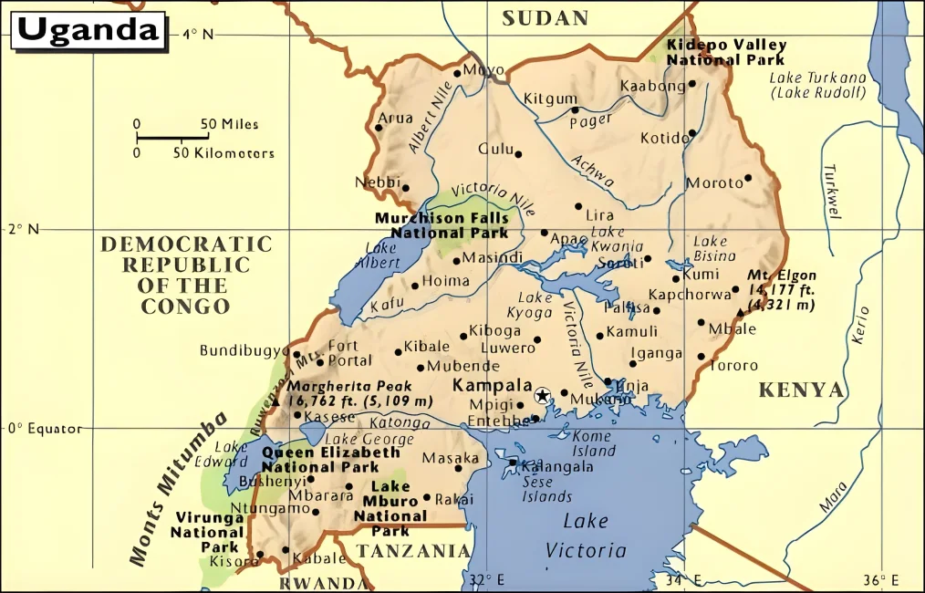 map of uganda