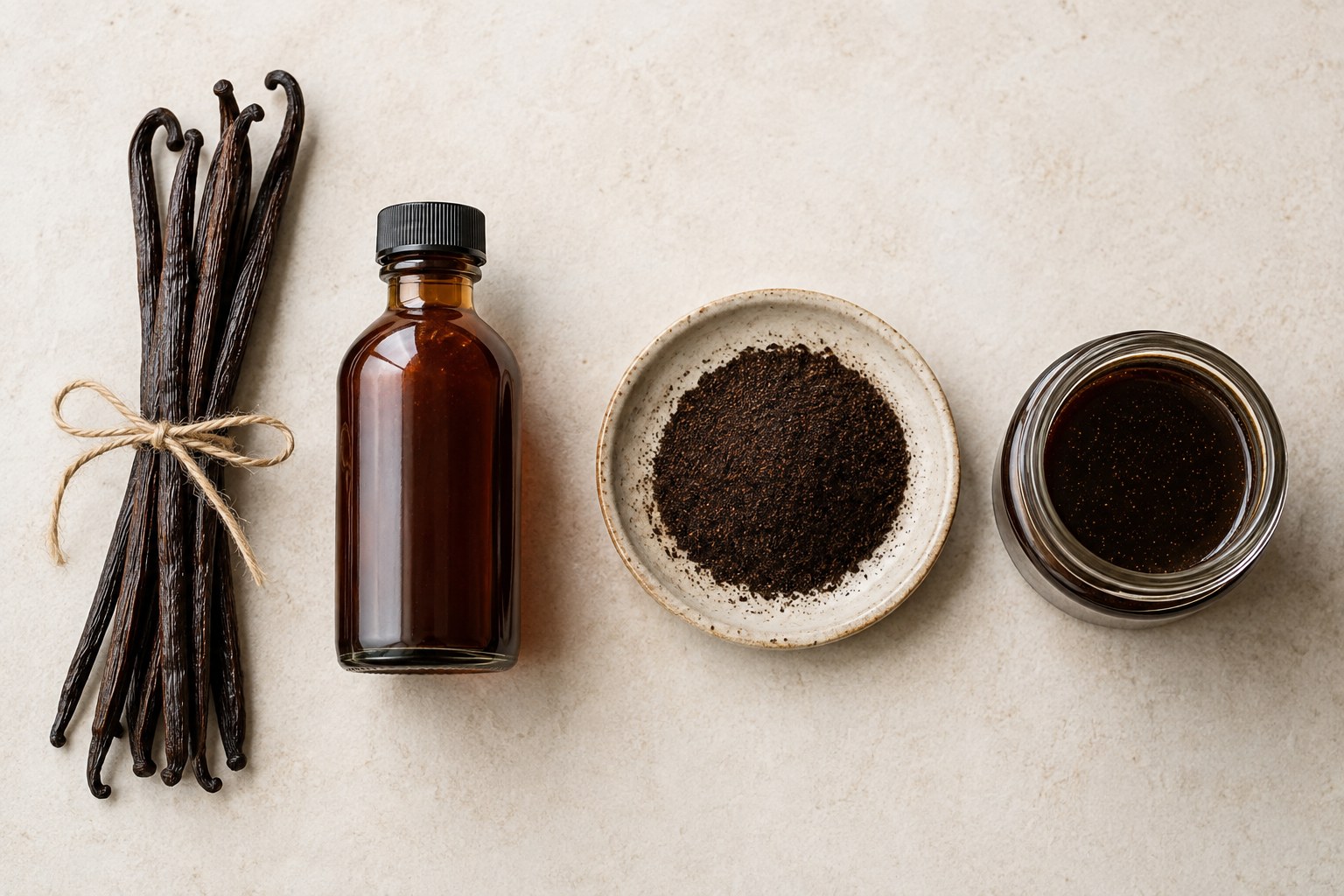 Vanilla bean substitutes: extract, powder and paste